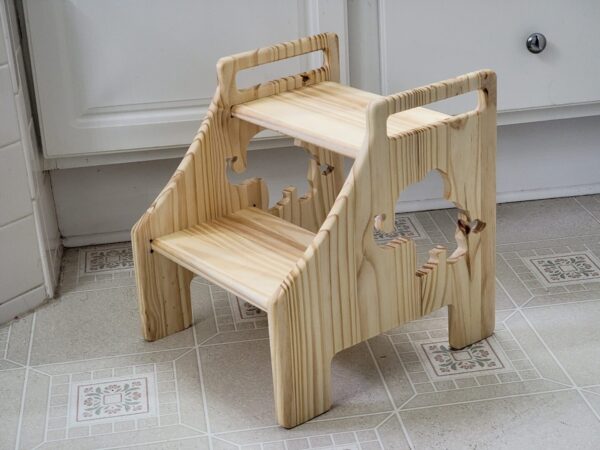 Wooden Step Stool for Toddler with Cute Elephant Cutout - Image 3