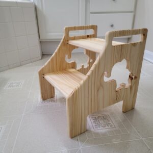 Wooden Step Stool for Toddler with Cute Elephant Cutout