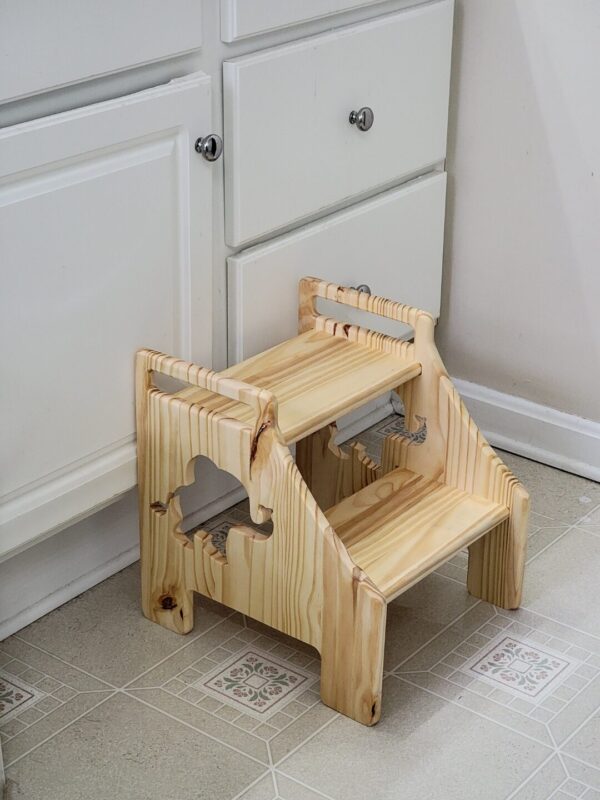 Wooden Step Stool for Toddler with Cute Elephant Cutout - Image 5