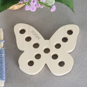 Wooden Lacing butterfly toy with Josh engraved/personalized on the butterfly